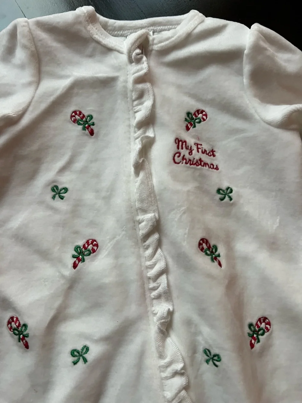 New - Little Me White & Red Holiday Velour Footed One-Piece